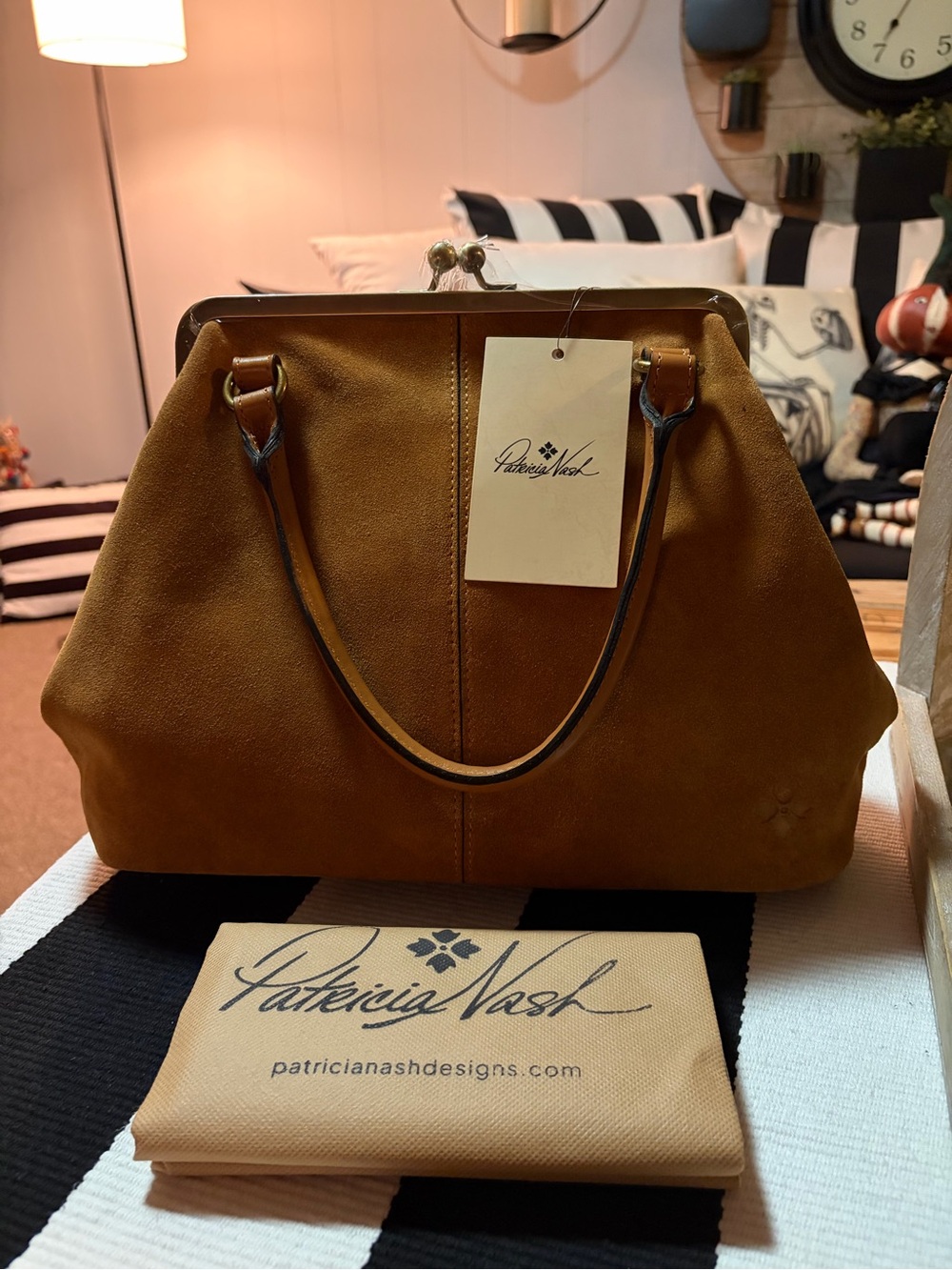 Patricia Nash Cognac Alice Frame Kiss Lock Bag
